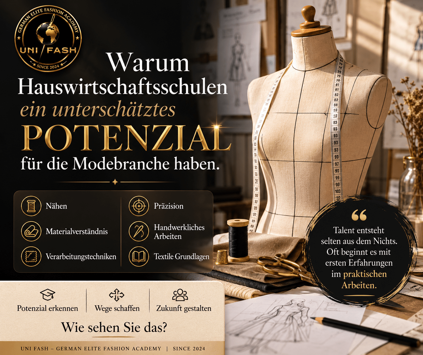 Weiterbildung nach der Hauswirtschaftsschule in Modedesign und Maßschneiderhandwerk bei UniFash