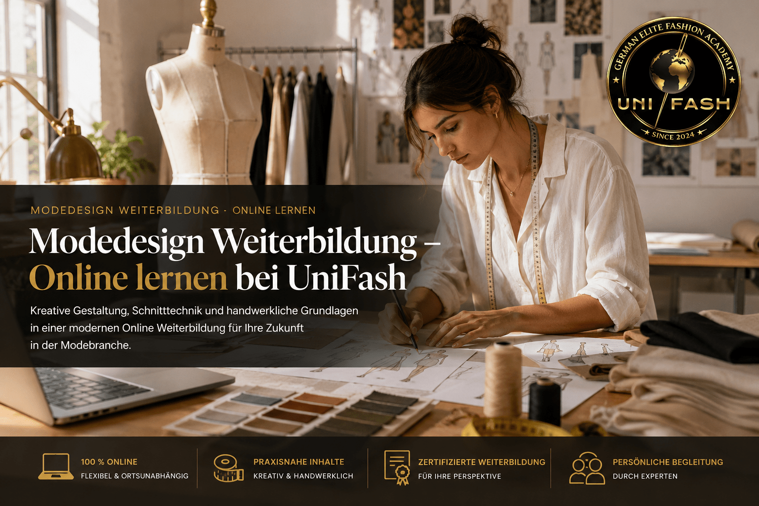 Modedesign Weiterbildung online bei UniFash mit Atelier, Schnitttechnik und Maßschneiderhandwerk
