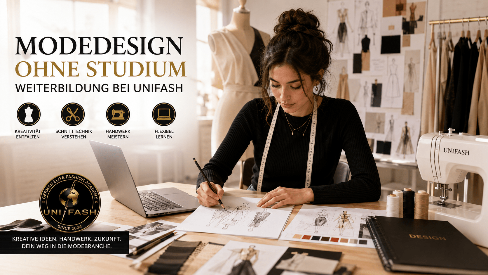 Modedesigner werden ohne Studium Modedesigner werden ohne Studium mit Modezeichnung Schnitttechnik Nähen und Portfolio